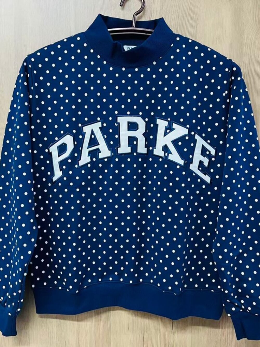Parke Navy Polka Dot Mock Neck Sweatshirt